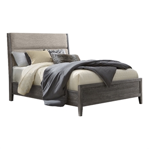Pemberly Row Transitional Bedroom Queen Bed with Upholstered Headboard in Gray
