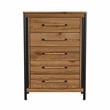Pemberly Row Wood Contemporary 5 Drawer Chest in Hickory Finish