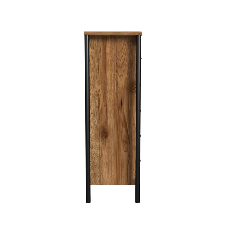 Pemberly Row Wood Contemporary 5 Drawer Chest in Hickory Finish