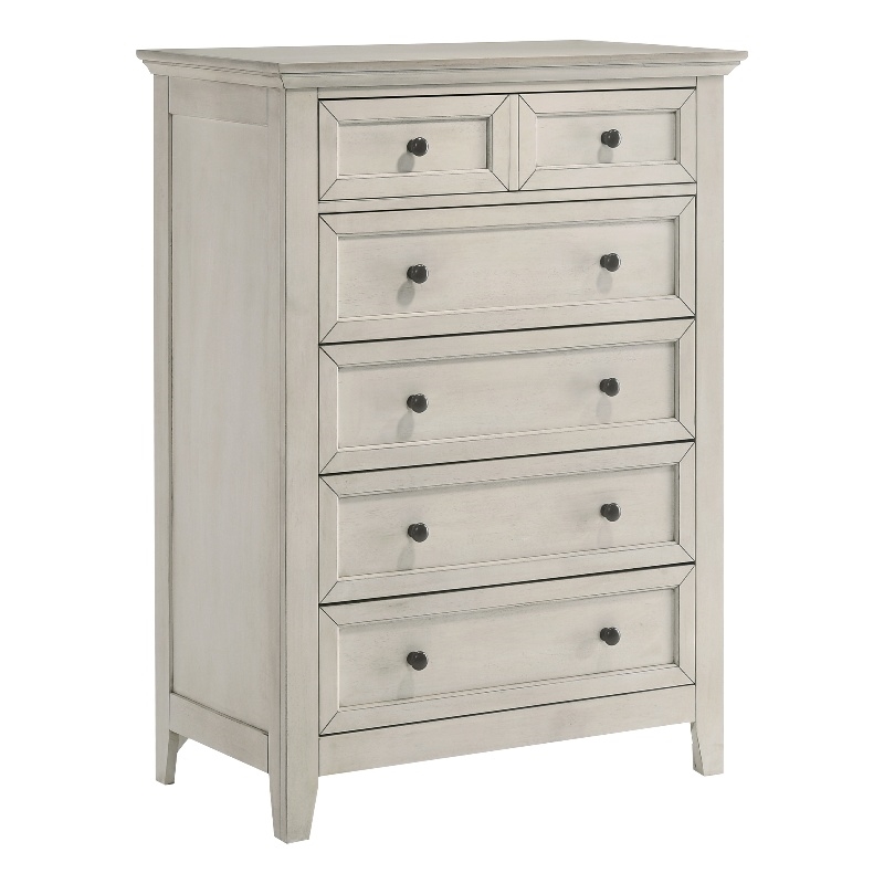 Pemberly Row Transitional Youth 5-Drawer Chest in Rustic White