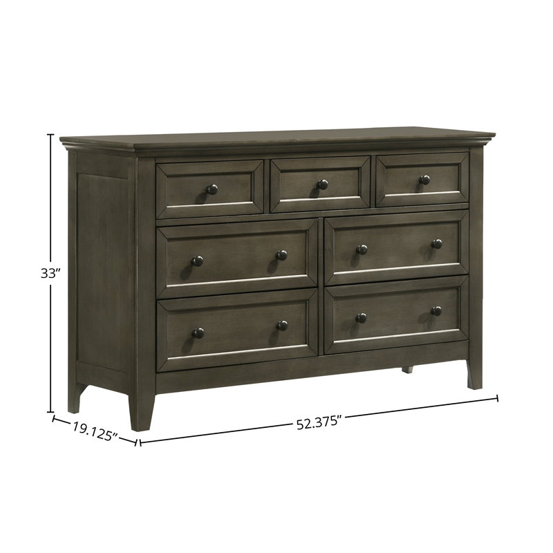 Pemberly Row Wood Transitional 7-Drawer Dresser in Gray Finish