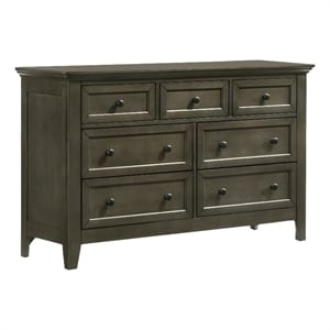 Pemberly Row Wood Transitional 7-Drawer Dresser in Gray Finish