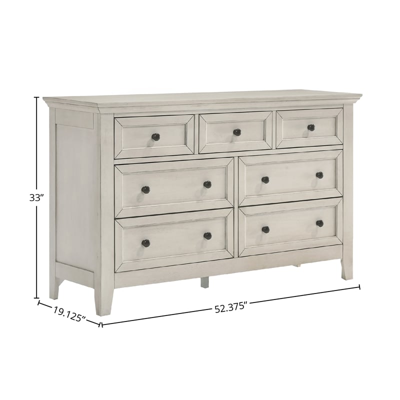Pemberly Row Wood Transitional 7-Drawer Dresser Rustic White