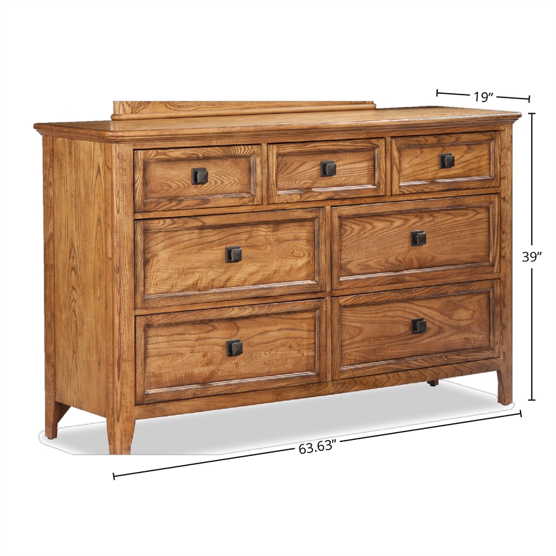 Pemberly Row Wood Transitional 7-Drawer Dresser in Brushed Ash