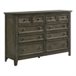 Pemberly Row Wood Transitional 10-Drawer Dresser in Gray Finish