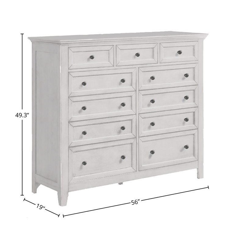 Pemberly Row Transitional 11-Drawer Gentlemen's Chest in Rustic White