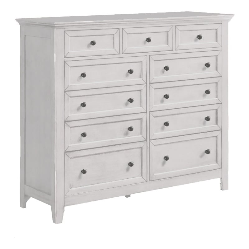 Pemberly Row Transitional 11-Drawer Gentlemen's Chest in Rustic White