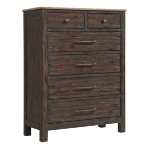 Pemberly Row Transitional 6-Drawer Chest in Driftwood and Sable