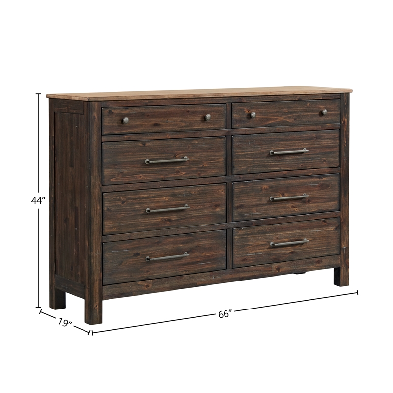 Pemberly Row Transitional 8 Drawer Dresser in Driftwood and Sable