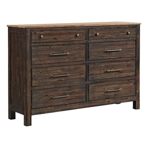 Pemberly Row Transitional 8 Drawer Dresser in Driftwood and Sable