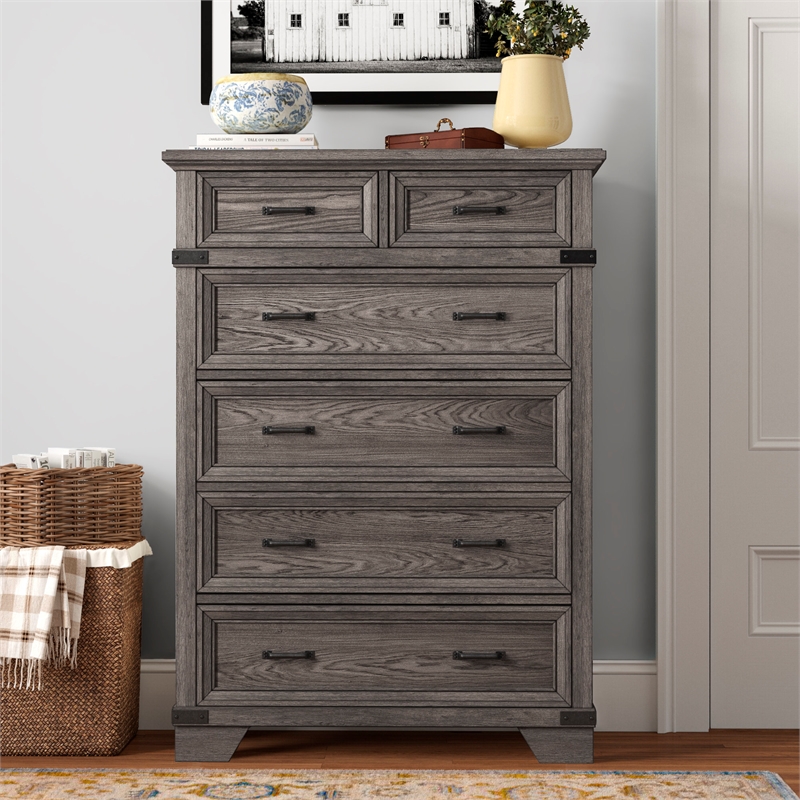 Pemberly Row Contemporary 6-Drawer Standard Chest Brushed Steel