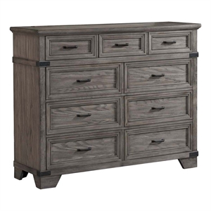 Pemberly Row Wood Contemporary 9-Drawer Dresser Brushed Steel