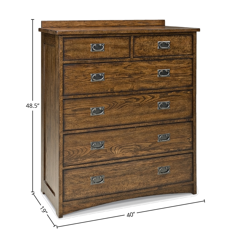 Pemberly Row Solid Oak Wood Contemporary 6-Drawer Chest in Brown