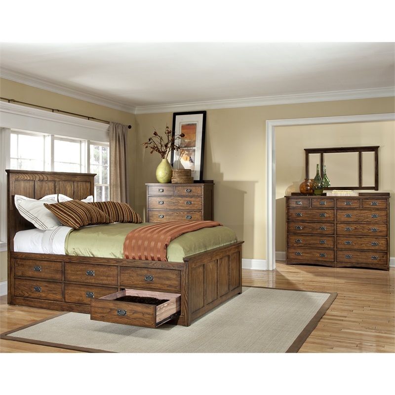 Pemberly Row Solid Oak Wood Contemporary 6-Drawer Chest in Brown