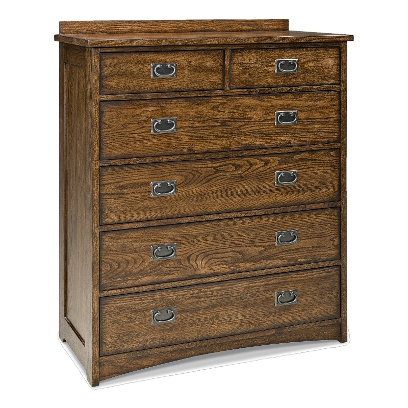 Pemberly Row Solid Oak Wood Contemporary 6-Drawer Chest in Brown