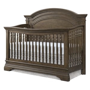 Pemberly Row Traditional Wood Arch Convertible Crib in Rosewood Brown