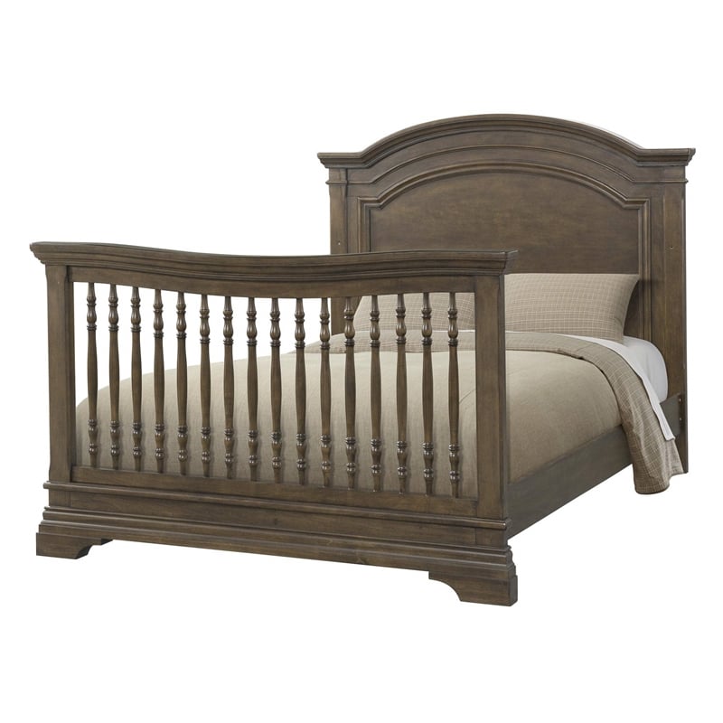 Pemberly Row Traditional Wood Arch Convertible Crib in Rosewood Brown