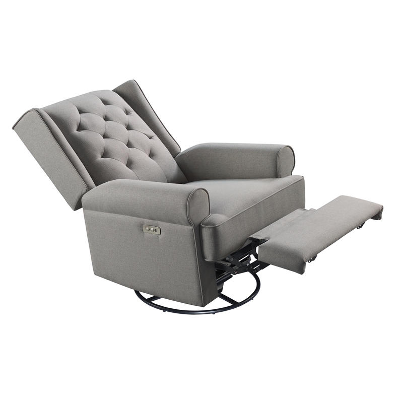 Pemberly Row Traditional Fabric USB Glider and Recliner in Charcoal