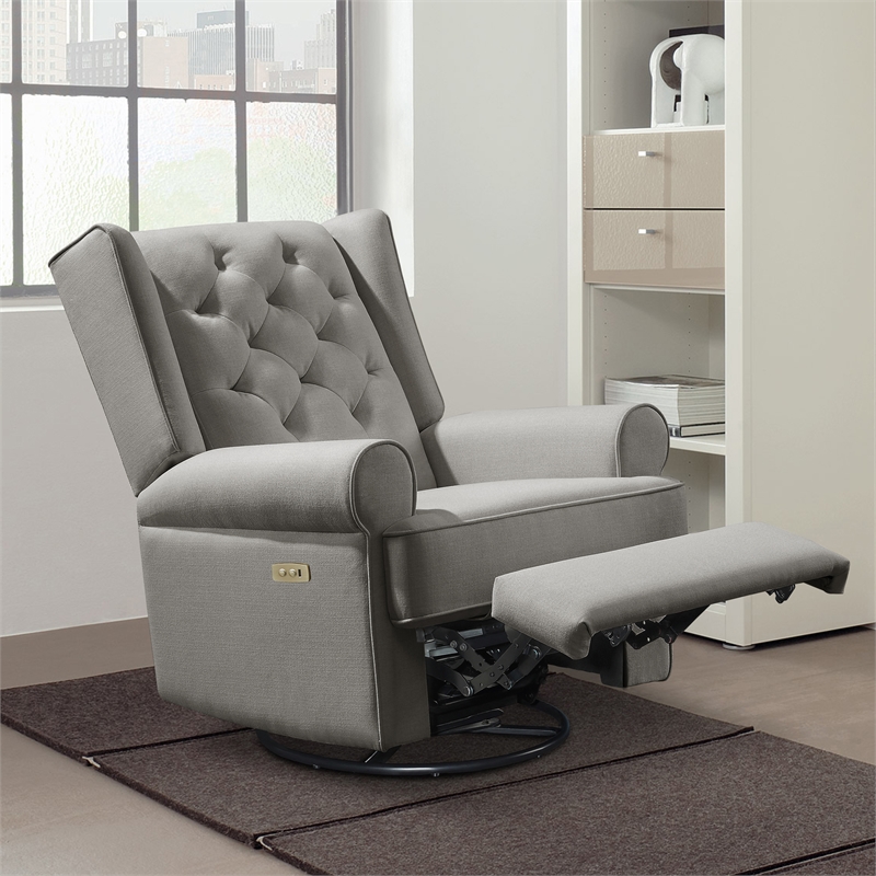 Pemberly Row Traditional Fabric USB Glider and Recliner in Charcoal