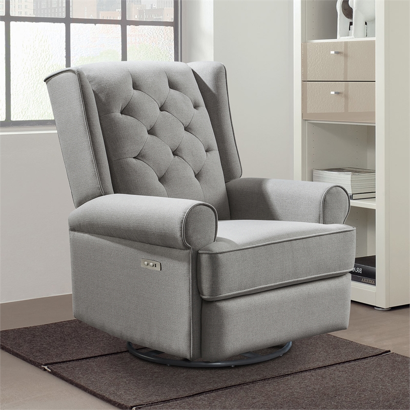 Pemberly Row Traditional Fabric USB Glider and Recliner in Charcoal