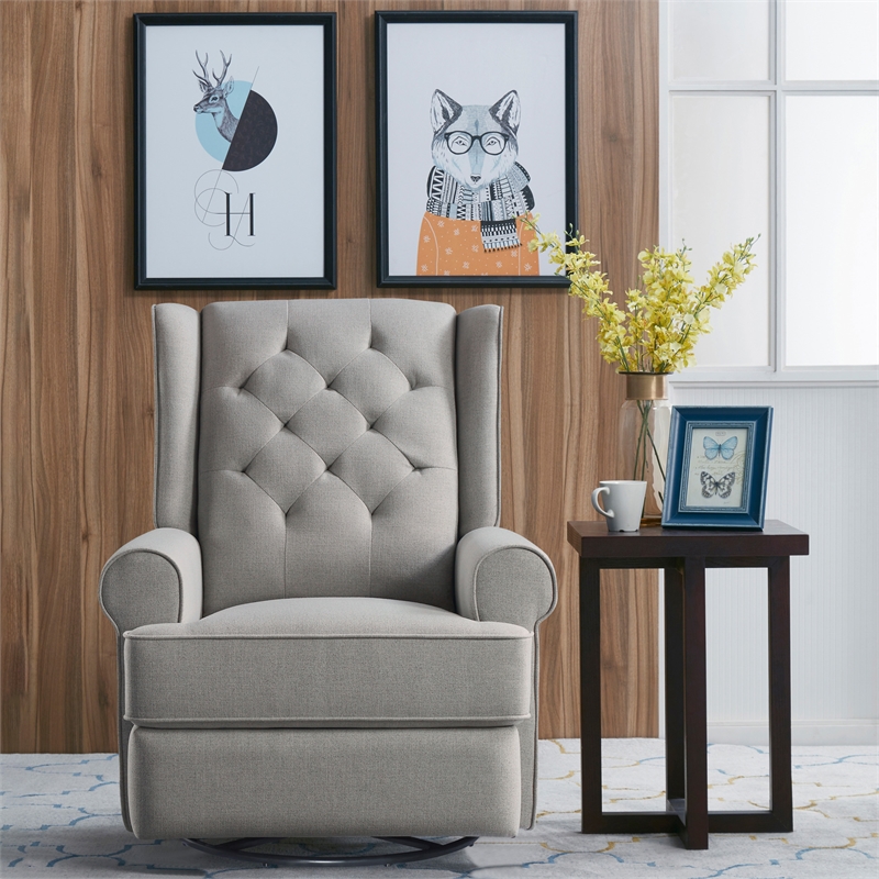 Pemberly Row Traditional Fabric USB Glider and Recliner in Charcoal