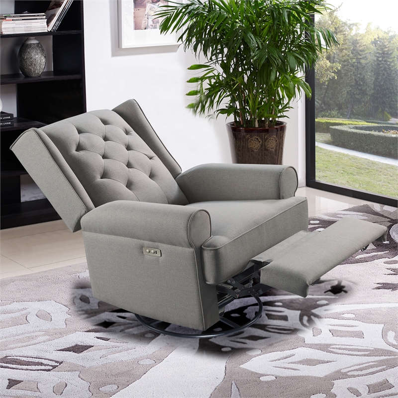 Pemberly Row Traditional Fabric USB Glider and Recliner in Charcoal