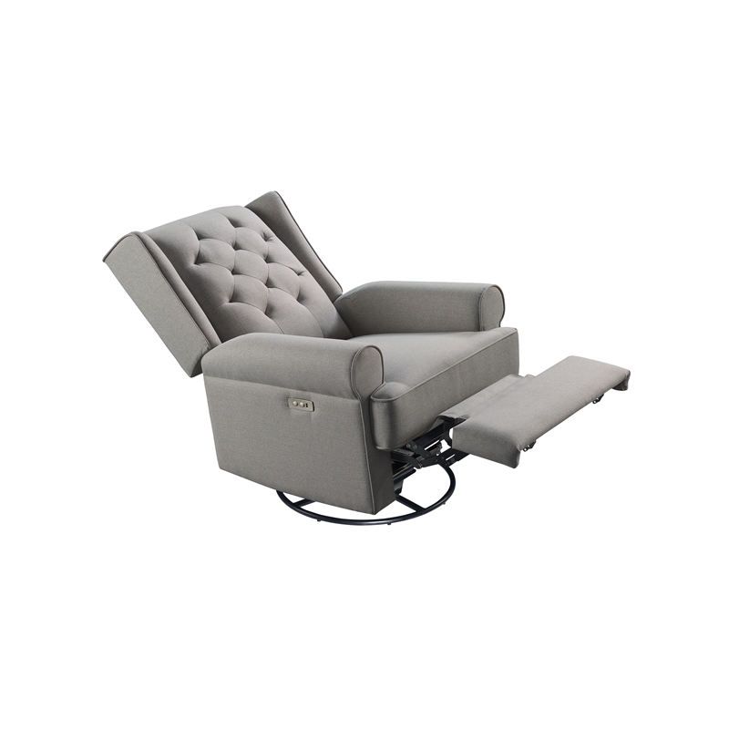 Pemberly Row Traditional Fabric USB Glider and Recliner in Charcoal