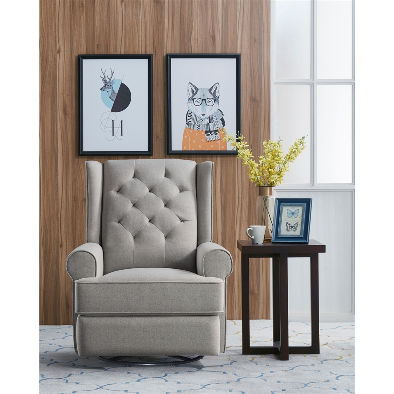 Pemberly Row Traditional Fabric USB Glider and Recliner in Charcoal