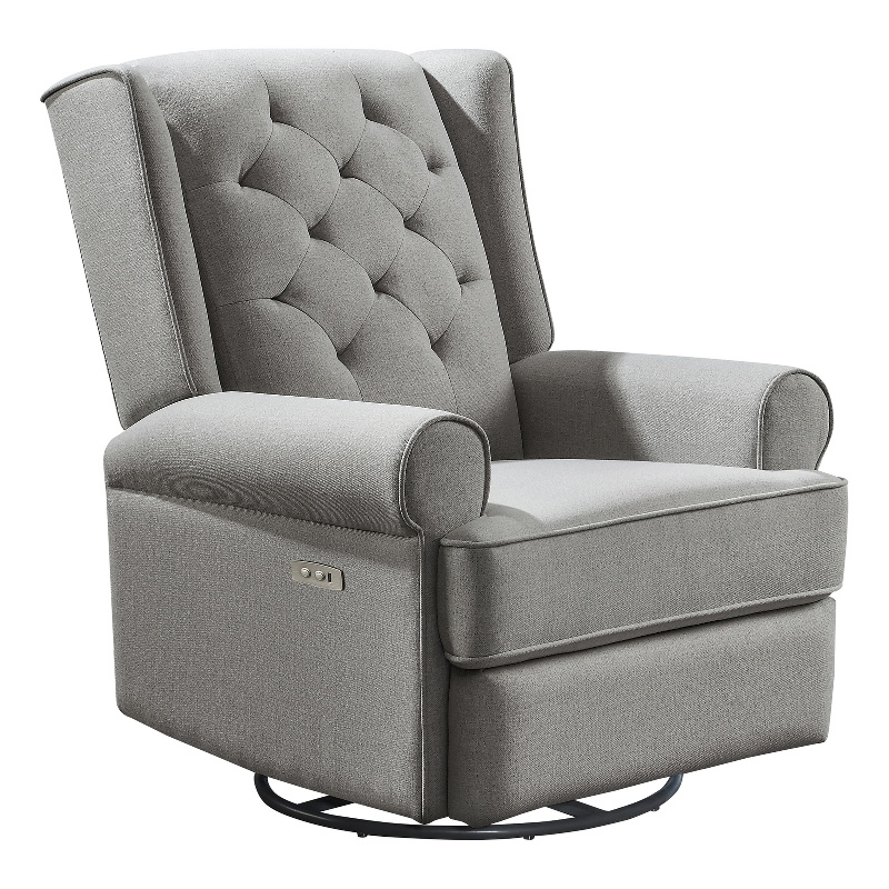 Pemberly Row Traditional Fabric USB Glider and Recliner in Charcoal