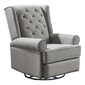 Pemberly Row Traditional Fabric USB Glider and Recliner in Charcoal