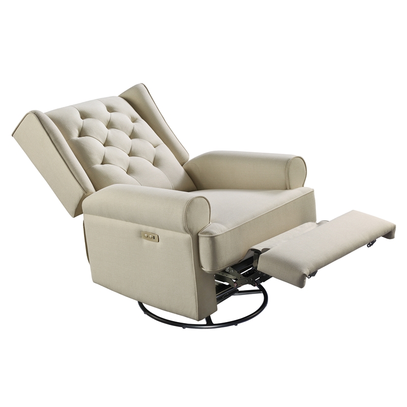 Pemberly Row Traditional Fabric USB Glider and Recliner in Natural
