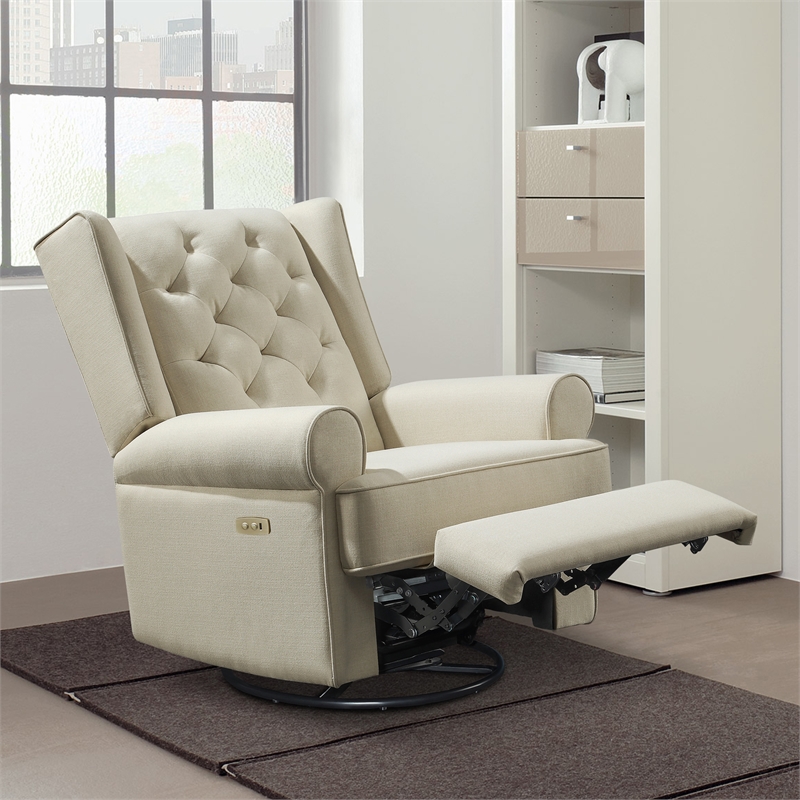 Pemberly Row Traditional Fabric USB Glider and Recliner in Natural