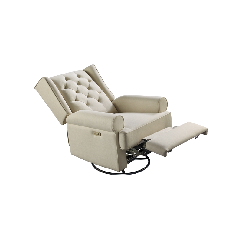 Pemberly Row Traditional Fabric USB Glider and Recliner in Natural