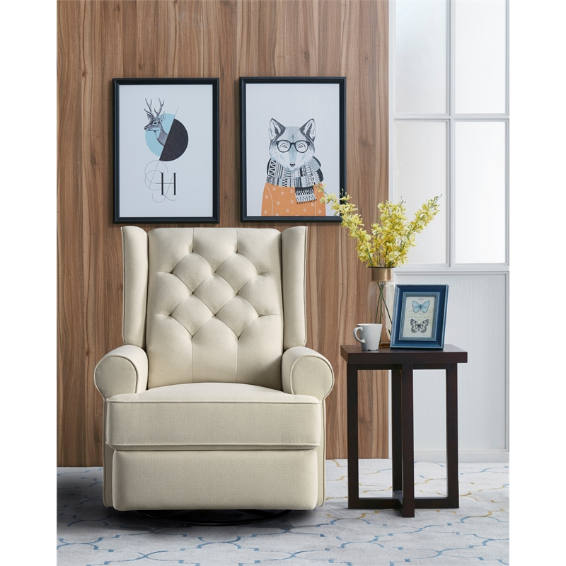 Pemberly Row Traditional Fabric USB Glider and Recliner in Natural