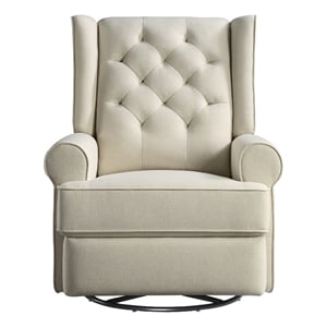 Pemberly Row Traditional Fabric USB Glider and Recliner in Natural