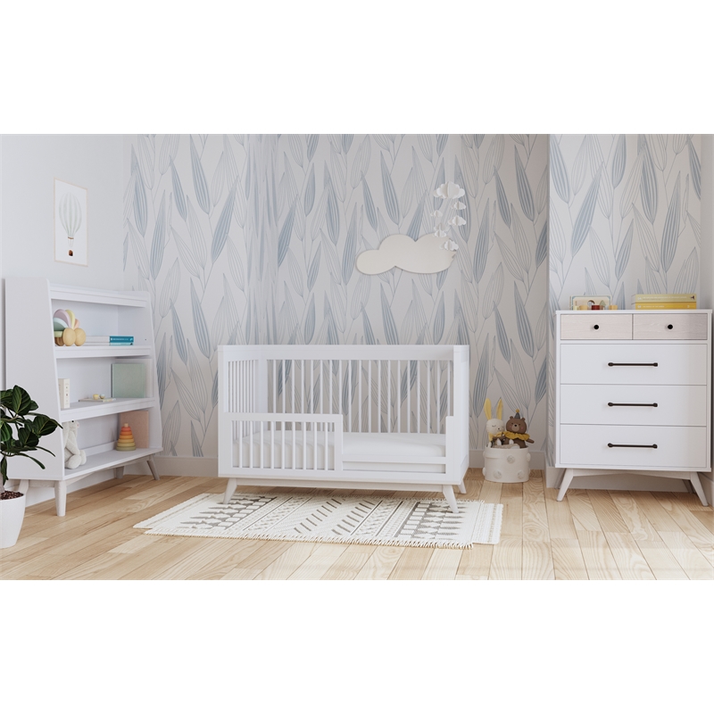 Pemberly Row Contemporary Wood Cottage Crib in Ash Linen White Finish