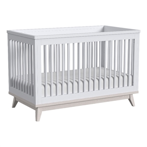 Pemberly Row Contemporary Wood Cottage Crib in Ash Linen White Finish