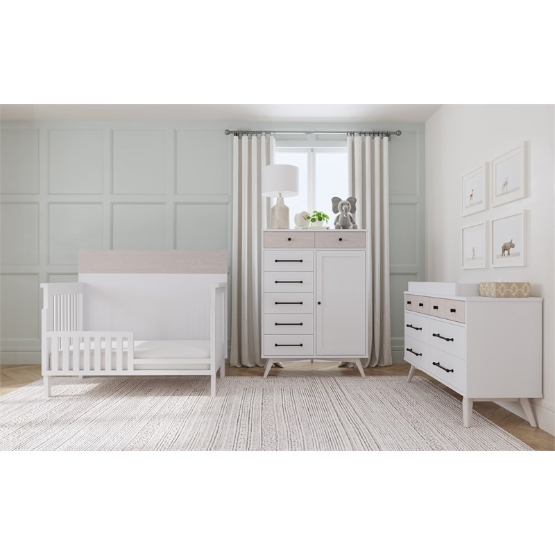 Pemberly Row Contemporary Wood Changer Topper in Ash Linen White