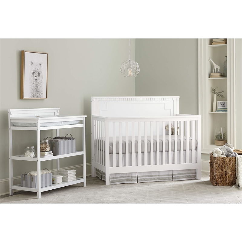 Pemberly Row Contemporary Wood Changer with Shelves/Pad in White