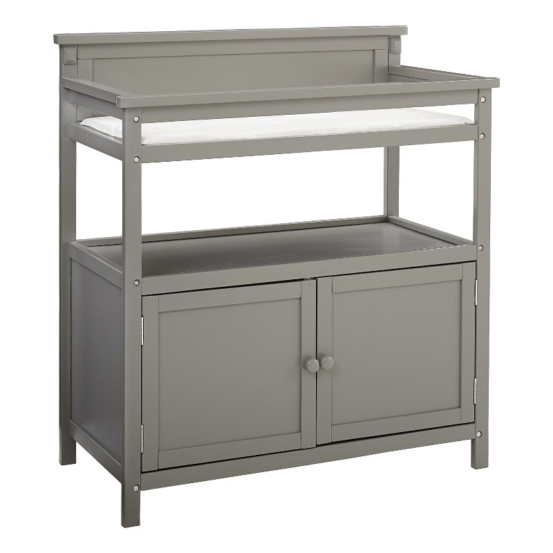Pemberly Row Contemporary Wood Changer with Door/Pad in Gray