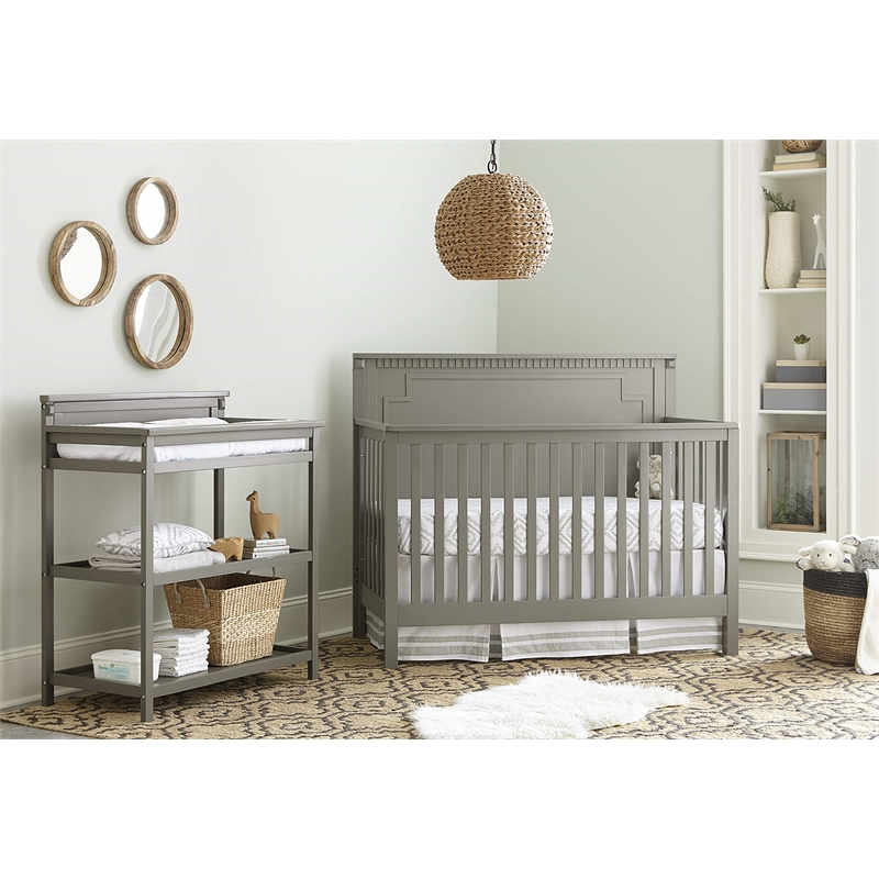 Pemberly Row Contemporary Wood Convertible Crib Panel in Gray Finish