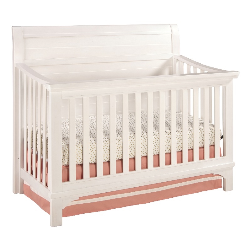 Pemberly Row Farmhouse Wood Convertible Crib in Sea Shell White