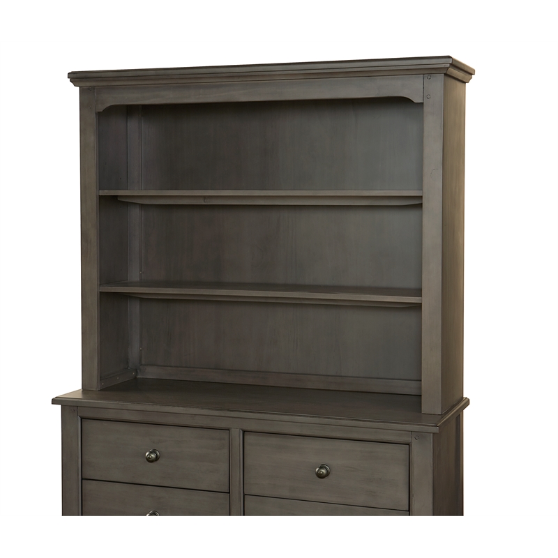 Pemberly Row Farmhouse Solid Hardwood Bookcase in Dusk Gray Finish