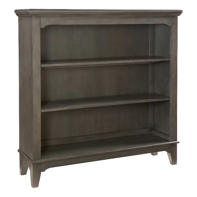 Pemberly Row Farmhouse Solid Hardwood Bookcase in Dusk Gray Finish