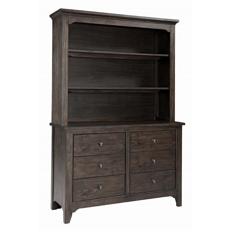 Pemberly Row Farmhouse Solid Hardwood Bookcase in River Rock Brown