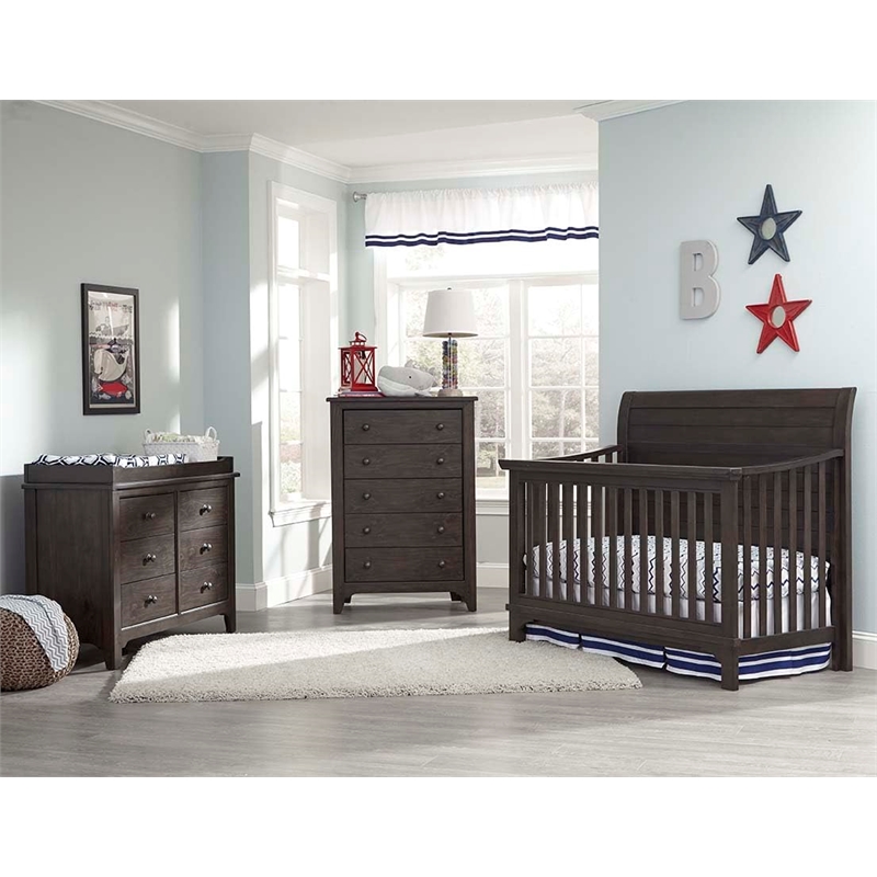 Pemberly Row Farmhouse Wood Toddler Guard Rail in River Rock Brown