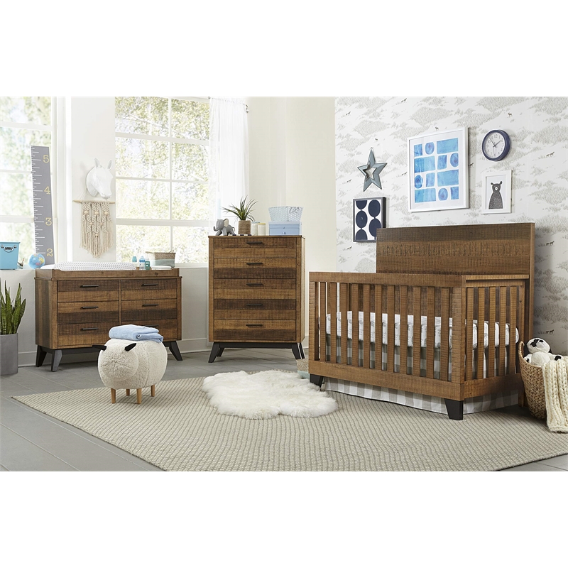 Pemberly Row Urban Rustic Transitional Wood Convertible Crib in Brushed Wheat
