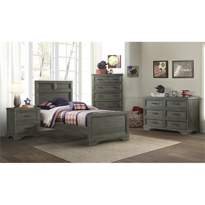 Pemberly Row Traditional Wood Complete Twin Bed in Brushed Pewter