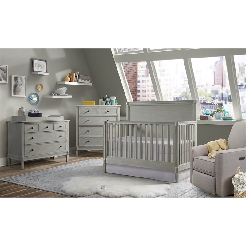 Pemberly Row Contemporary Solid Hardwood Changing Tray in Dawn Gray