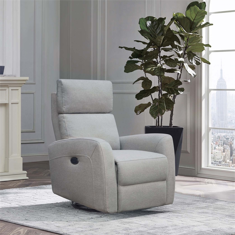 Pemberly Row Fabric Triple Power Swivel Glider and Recliner in Fog Gray
